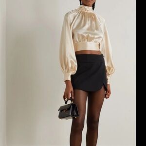 REFORMATION Julia cropped open-back top silk-charmeuse blouse in champagne 🥂